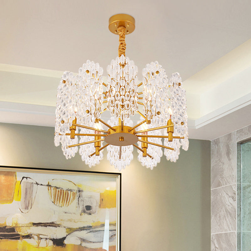 6 Bulbs Round Chandelier Pendant Light with Clear Glass Decoration Vintage Hanging Light in Brass for Dining Table Clearhalo 'Ceiling Lights' 'Chandeliers' 'Glass shade' 'Glass' 'Modern Chandeliers' 'Modern' Lighting' 259806