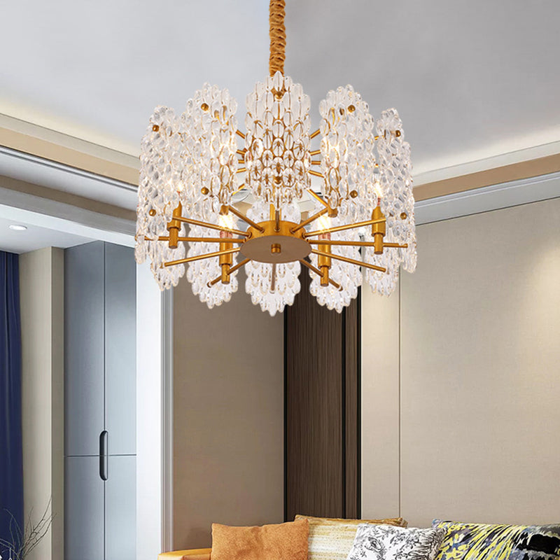 6 Bulbs Round Chandelier Pendant Light with Clear Glass Decoration Vintage Hanging Light in Brass for Dining Table Clearhalo 'Ceiling Lights' 'Chandeliers' 'Glass shade' 'Glass' 'Modern Chandeliers' 'Modern' Lighting' 259807