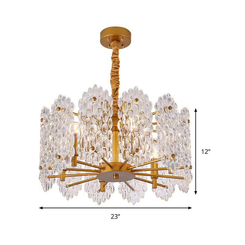 6 Bulbs Round Chandelier Pendant Light with Clear Glass Decoration Vintage Hanging Light in Brass for Dining Table Clearhalo 'Ceiling Lights' 'Chandeliers' 'Glass shade' 'Glass' 'Modern Chandeliers' 'Modern' Lighting' 259809