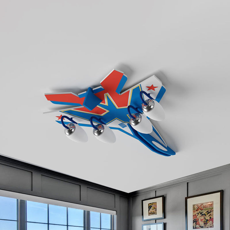 4 Heads Airplane Ceiling Flush Mount with White Glass Shade Kids Flush Light in Blue Clearhalo 'Ceiling Lights' 'Close To Ceiling Lights' 'Close to ceiling' 'Flush mount' Lighting' 259812