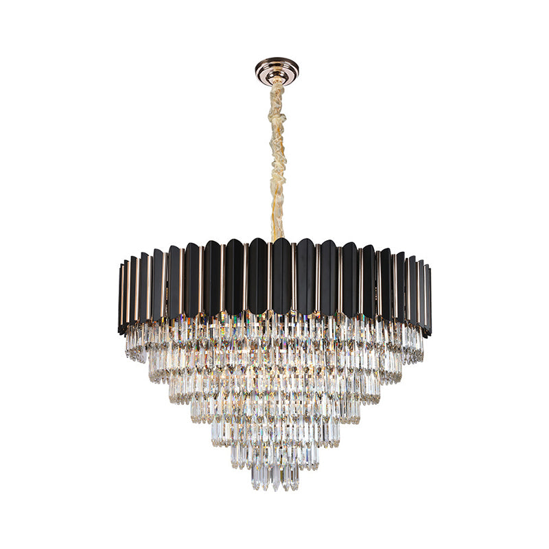 Faceted Crystal Round Shade Chandelier Light with Metal Sheet Modern Multi-Light Ceiling Pendant Light in Black Clearhalo 'Ceiling Lights' 'Chandeliers' 'Modern Chandeliers' 'Modern' Lighting' 259840