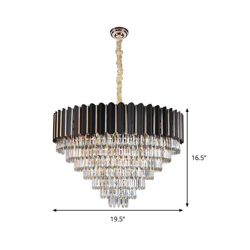 Faceted Crystal Round Shade Chandelier Light with Metal Sheet Modern Multi-Light Ceiling Pendant Light in Black Clearhalo 'Ceiling Lights' 'Chandeliers' 'Modern Chandeliers' 'Modern' Lighting' 259841
