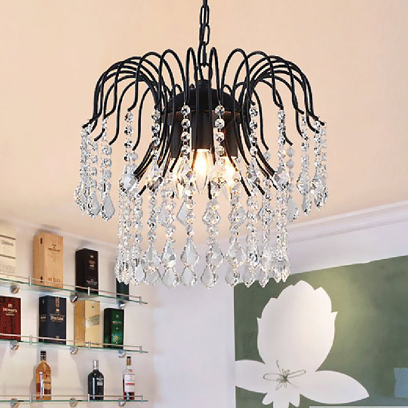 3 Lights Crystal Drop Chandelier Lamp Contemporary Hanging Ceiling Light in Black/White Finish Clearhalo 'Ceiling Lights' 'Chandeliers' 'Modern Chandeliers' 'Modern' Lighting' 259860