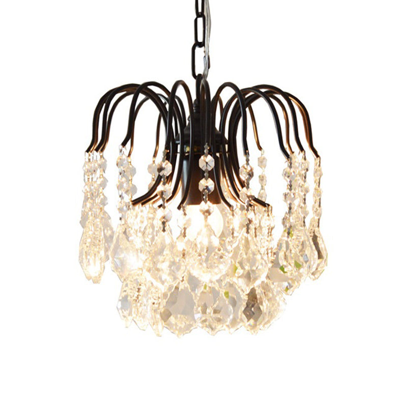 3 Lights Crystal Drop Chandelier Lamp Contemporary Hanging Ceiling Light in Black/White Finish Clearhalo 'Ceiling Lights' 'Chandeliers' 'Modern Chandeliers' 'Modern' Lighting' 259861