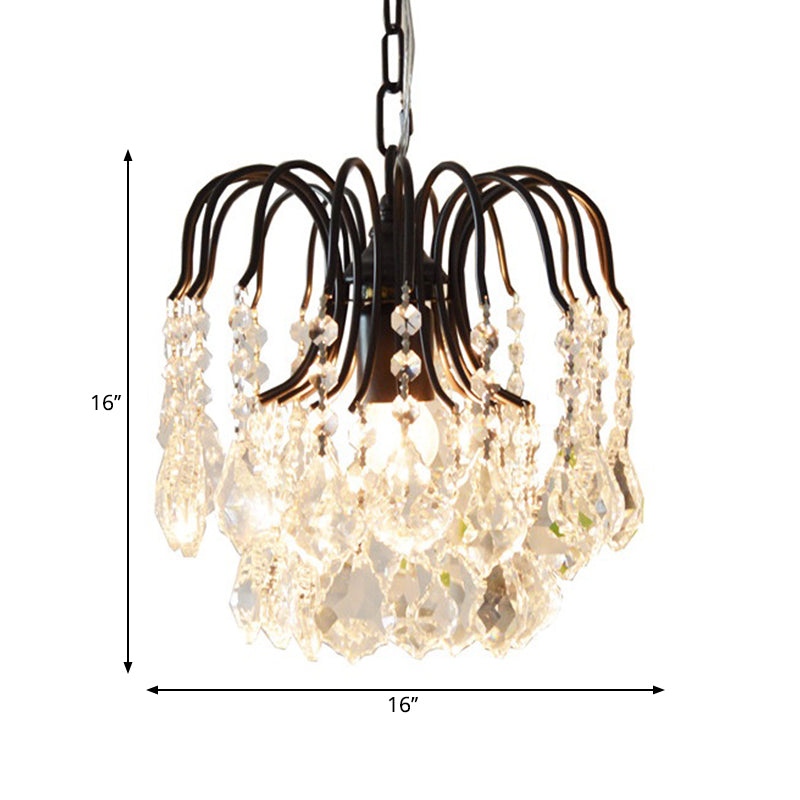 3 Lights Crystal Drop Chandelier Lamp Contemporary Hanging Ceiling Light in Black/White Finish Clearhalo 'Ceiling Lights' 'Chandeliers' 'Modern Chandeliers' 'Modern' Lighting' 259862