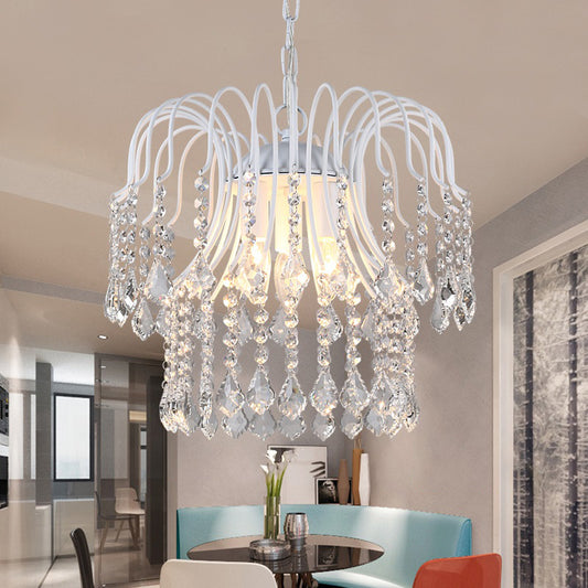 3 Lights Crystal Drop Chandelier Lamp Contemporary Hanging Ceiling Light in Black/White Finish White Clearhalo 'Ceiling Lights' 'Chandeliers' 'Modern Chandeliers' 'Modern' Lighting' 259863