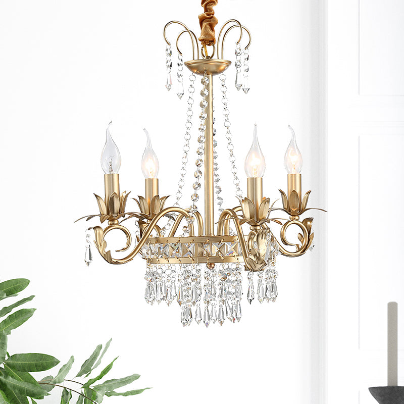 Brass Finish Curved Arm Ceiling Chandelier with Candle Accent Contemporary Crystal 4/6 Bulbs Ceiling Pendant Light Clearhalo 'Ceiling Lights' 'Chandeliers' Lighting' options 259866