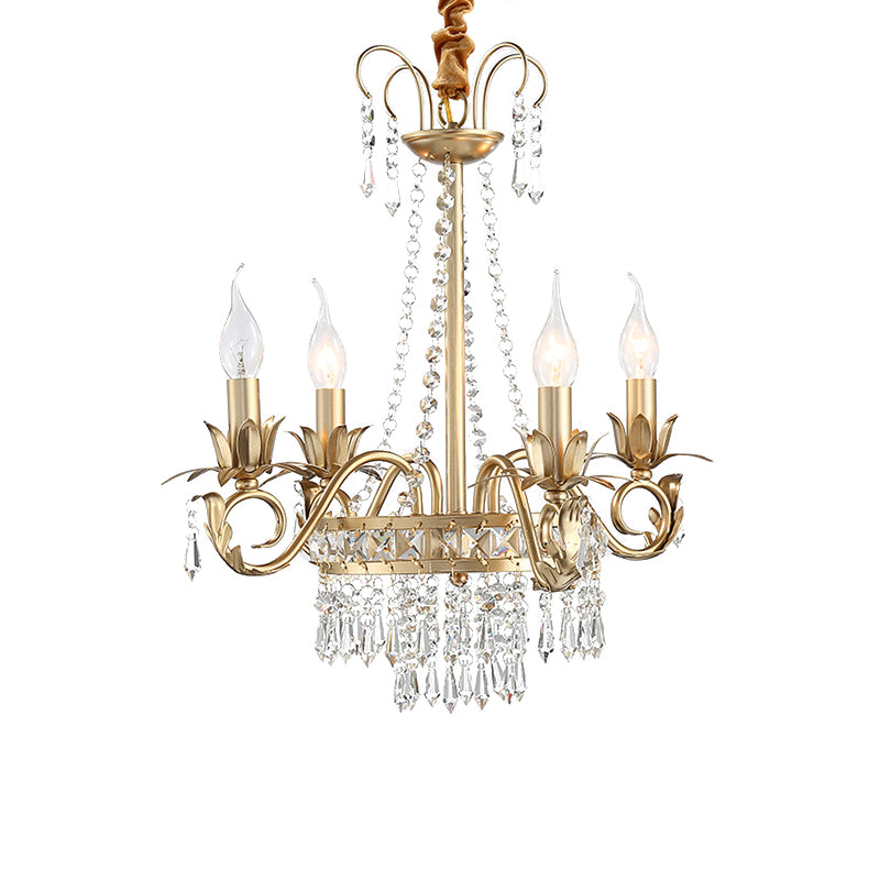 Brass Finish Curved Arm Ceiling Chandelier with Candle Accent Contemporary Crystal 4/6 Bulbs Ceiling Pendant Light Clearhalo 'Ceiling Lights' 'Chandeliers' Lighting' options 259867