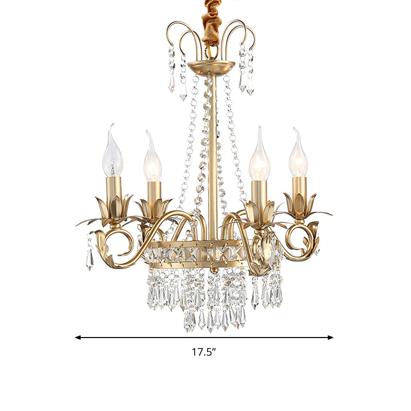 Brass Finish Curved Arm Ceiling Chandelier with Candle Accent Contemporary Crystal 4/6 Bulbs Ceiling Pendant Light Clearhalo 'Ceiling Lights' 'Chandeliers' Lighting' options 259868