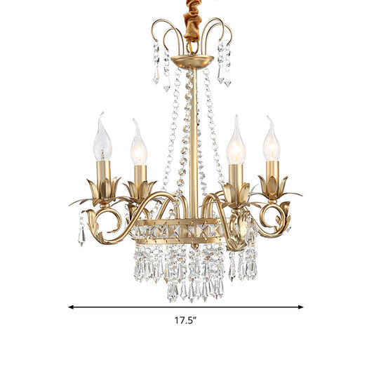 Brass Finish Curved Arm Ceiling Chandelier with Candle Accent Contemporary Crystal 4/6 Bulbs Ceiling Pendant Light Clearhalo 'Ceiling Lights' 'Chandeliers' Lighting' options 259868