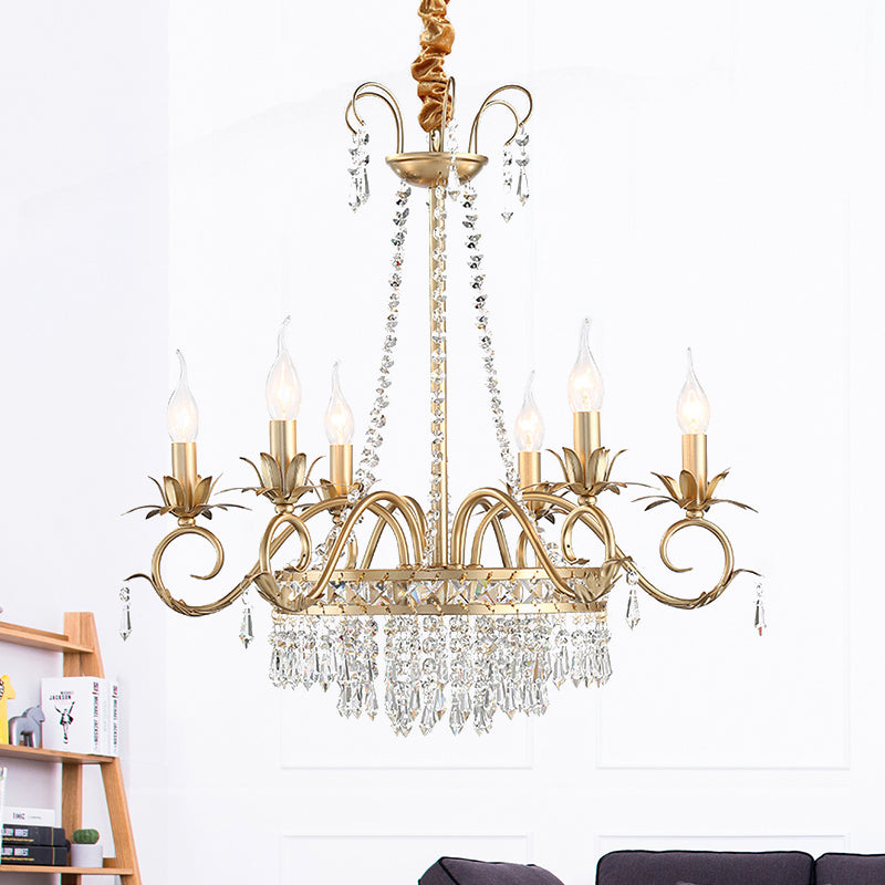 Brass Finish Curved Arm Ceiling Chandelier with Candle Accent Contemporary Crystal 4/6 Bulbs Ceiling Pendant Light Clearhalo 'Ceiling Lights' 'Chandeliers' Lighting' options 259869