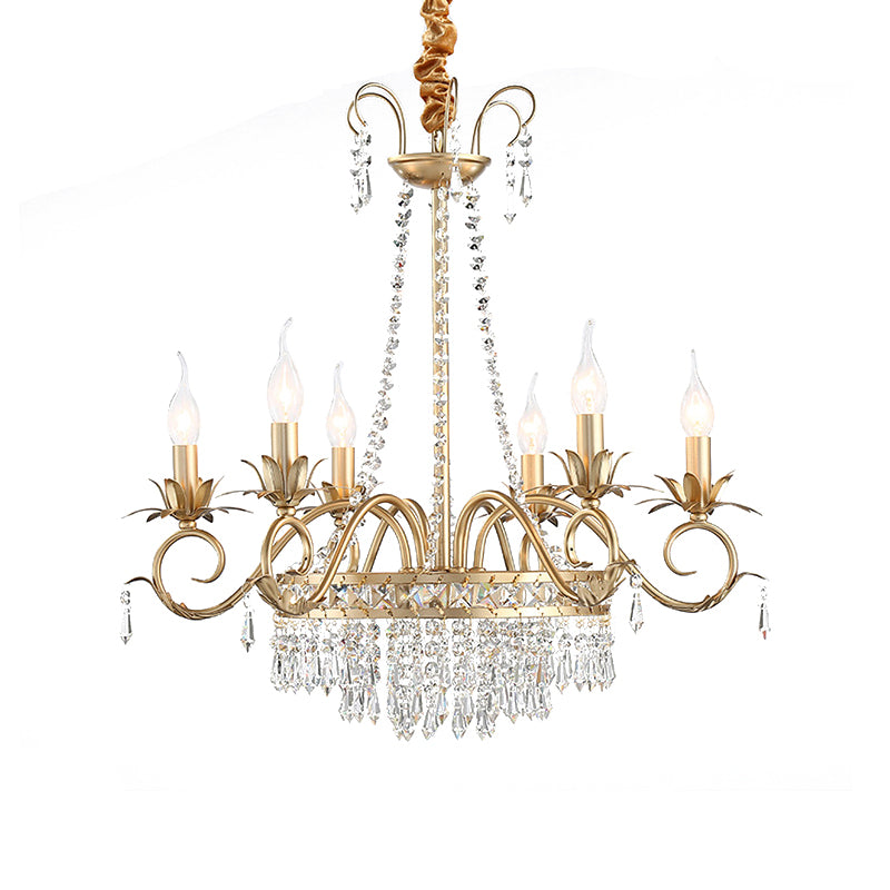 Brass Finish Curved Arm Ceiling Chandelier with Candle Accent Contemporary Crystal 4/6 Bulbs Ceiling Pendant Light Clearhalo 'Ceiling Lights' 'Chandeliers' Lighting' options 259871