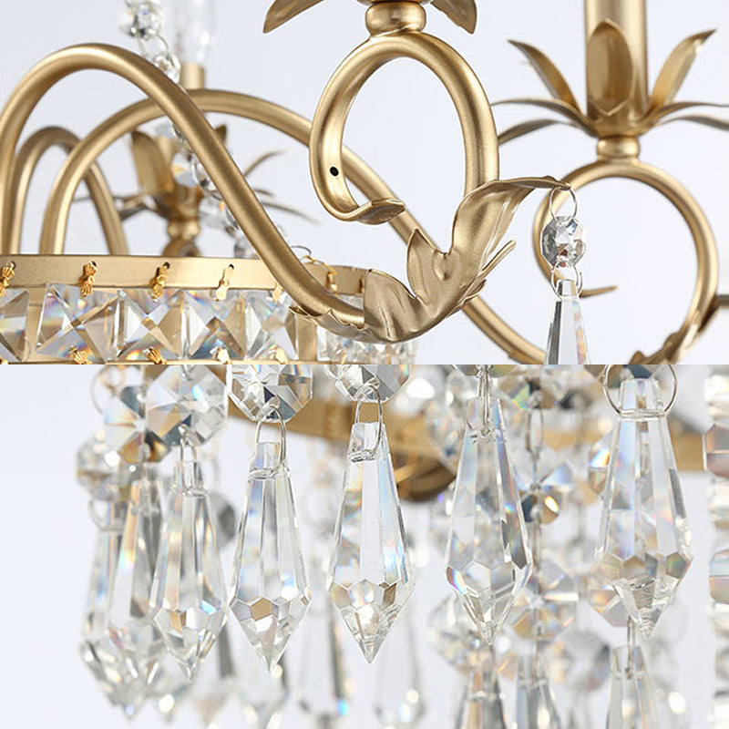 Brass Finish Curved Arm Ceiling Chandelier with Candle Accent Contemporary Crystal 4/6 Bulbs Ceiling Pendant Light Clearhalo 'Ceiling Lights' 'Chandeliers' Lighting' options 259873