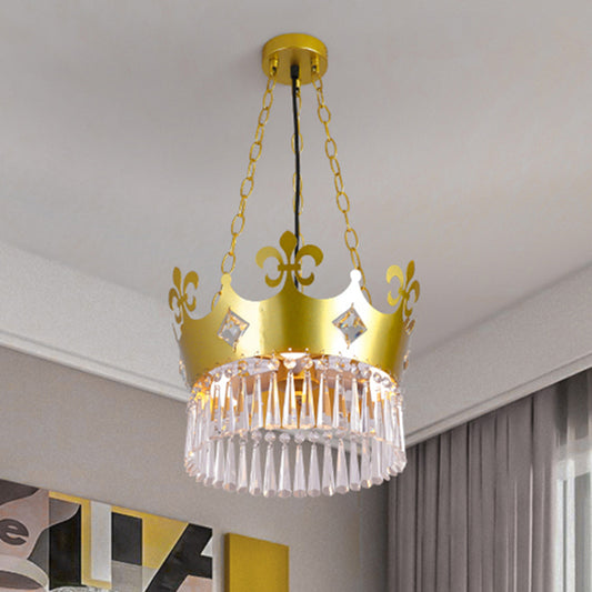 Golden Crown Shade Chandelier Light Fixture Contemporary Crystal 4 Bulbs Hanging Light in Gold Gold Clearhalo 'Ceiling Lights' 'Chandeliers' 'Modern Chandeliers' 'Modern' Lighting' 259874