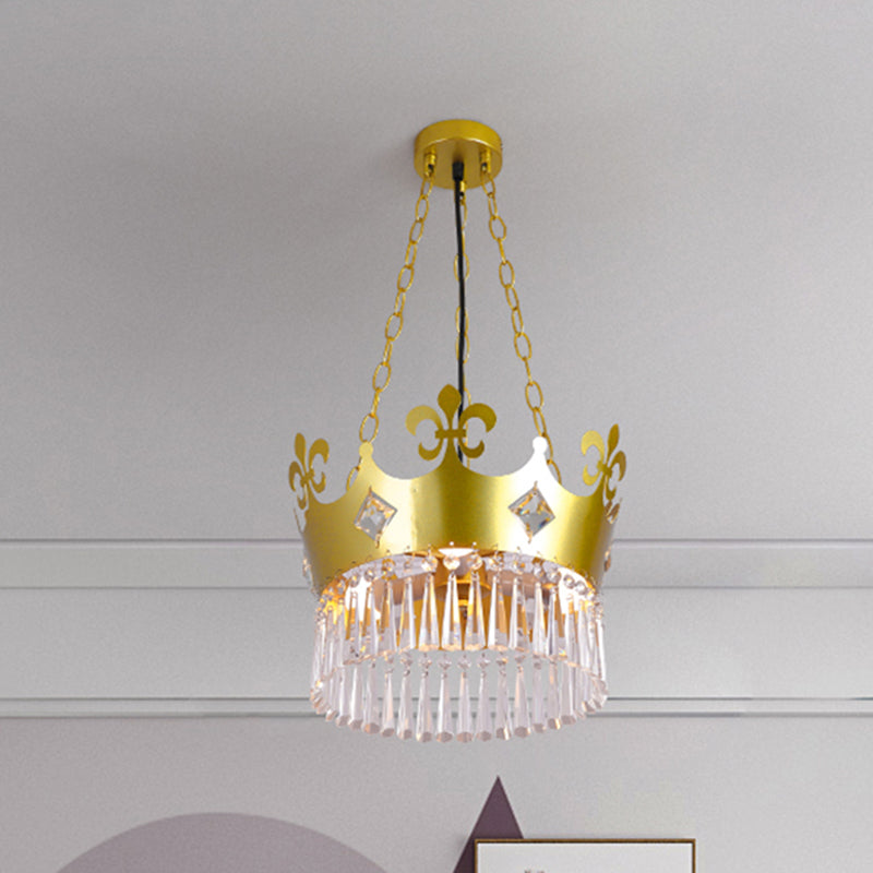 Golden Crown Shade Chandelier Light Fixture Contemporary Crystal 4 Bulbs Hanging Light in Gold Clearhalo 'Ceiling Lights' 'Chandeliers' 'Modern Chandeliers' 'Modern' Lighting' 259875