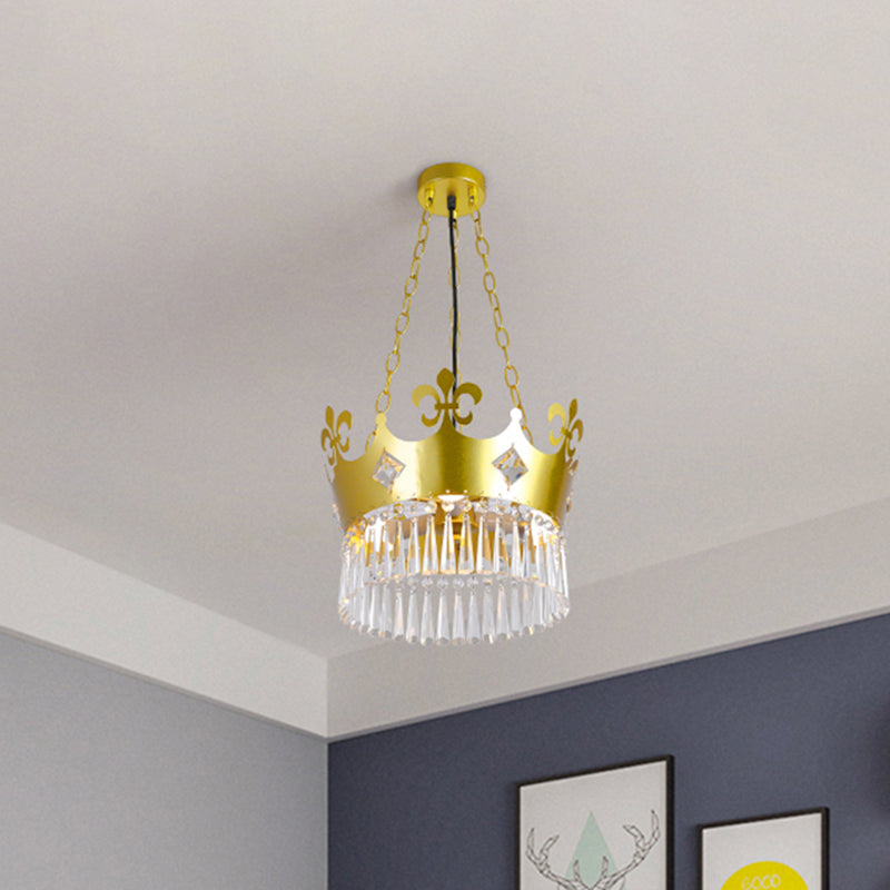 Golden Crown Shade Chandelier Light Fixture Contemporary Crystal 4 Bulbs Hanging Light in Gold Clearhalo 'Ceiling Lights' 'Chandeliers' 'Modern Chandeliers' 'Modern' Lighting' 259876