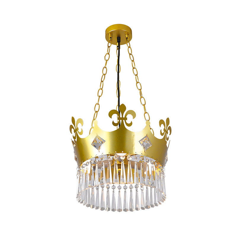 Golden Crown Shade Chandelier Light Fixture Contemporary Crystal 4 Bulbs Hanging Light in Gold Clearhalo 'Ceiling Lights' 'Chandeliers' 'Modern Chandeliers' 'Modern' Lighting' 259877