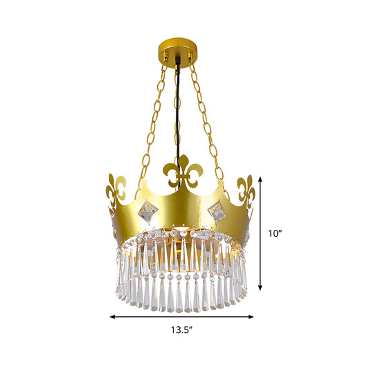 Golden Crown Shade Chandelier Light Fixture Contemporary Crystal 4 Bulbs Hanging Light in Gold Clearhalo 'Ceiling Lights' 'Chandeliers' 'Modern Chandeliers' 'Modern' Lighting' 259878