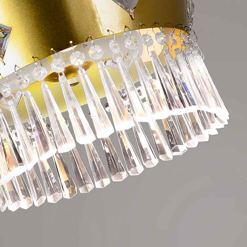 Golden Crown Shade Chandelier Light Fixture Contemporary Crystal 4 Bulbs Hanging Light in Gold Clearhalo 'Ceiling Lights' 'Chandeliers' 'Modern Chandeliers' 'Modern' Lighting' 259879