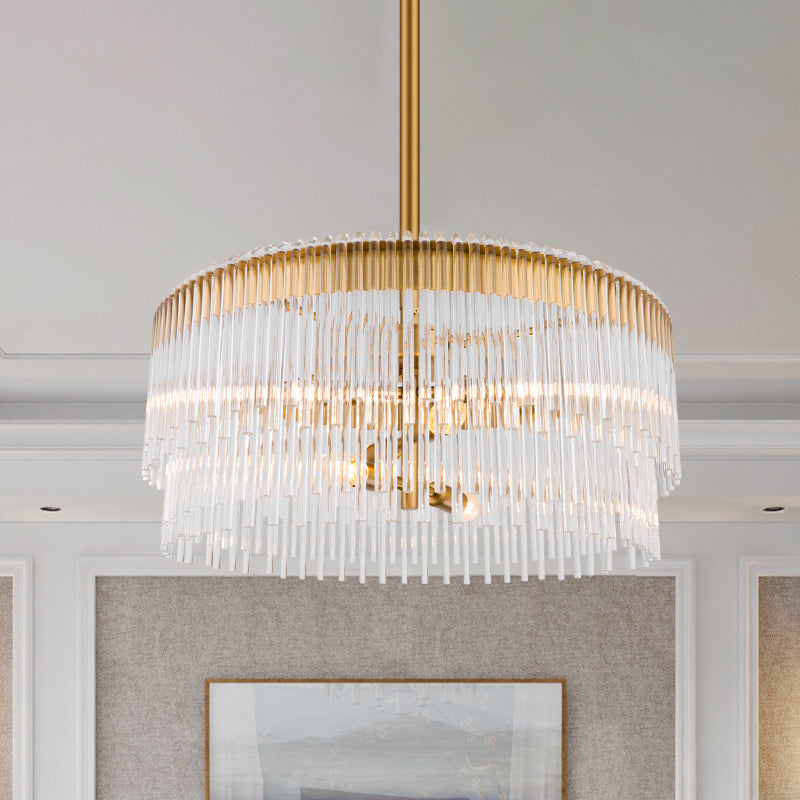 Clear Crystal Pipe Hanging Chandelier Contemporary 6 Lights Ceiling Pendant Light in Brass Finish for Living Room Clearhalo 'Ceiling Lights' 'Chandeliers' 'Modern Chandeliers' 'Modern' Lighting' 259882