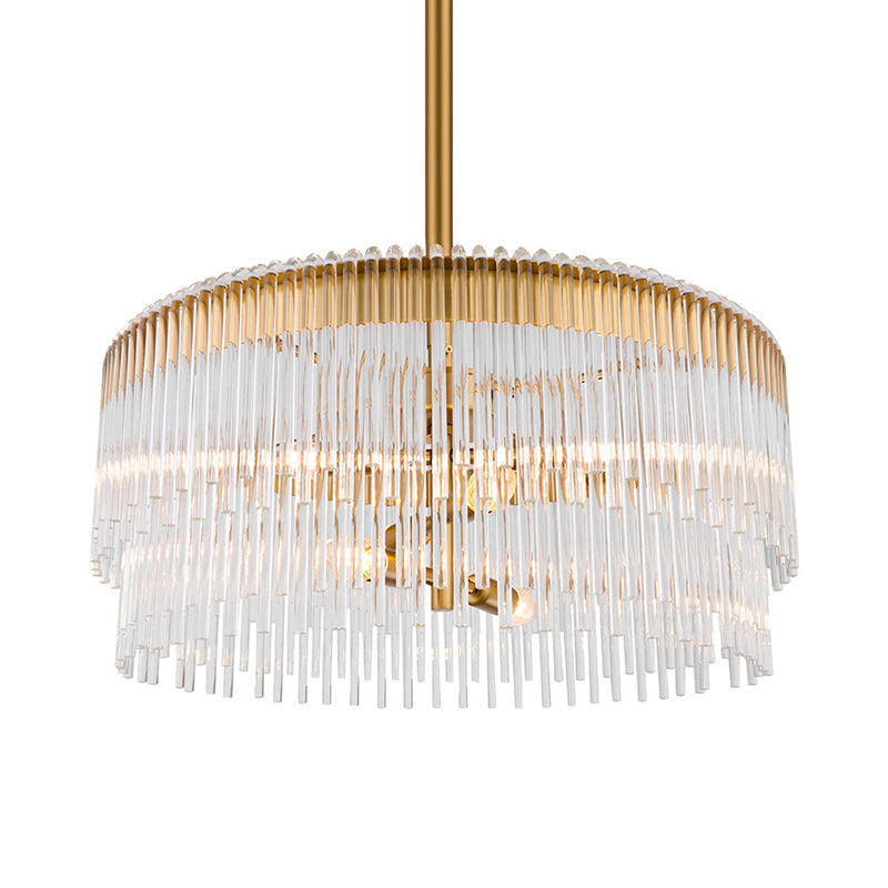 Clear Crystal Pipe Hanging Chandelier Contemporary 6 Lights Ceiling Pendant Light in Brass Finish for Living Room Clearhalo 'Ceiling Lights' 'Chandeliers' 'Modern Chandeliers' 'Modern' Lighting' 259883