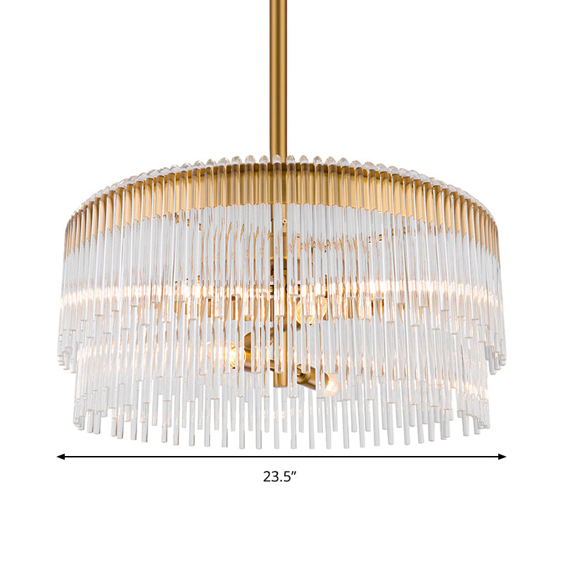 Clear Crystal Pipe Hanging Chandelier Contemporary 6 Lights Ceiling Pendant Light in Brass Finish for Living Room Clearhalo 'Ceiling Lights' 'Chandeliers' 'Modern Chandeliers' 'Modern' Lighting' 259884