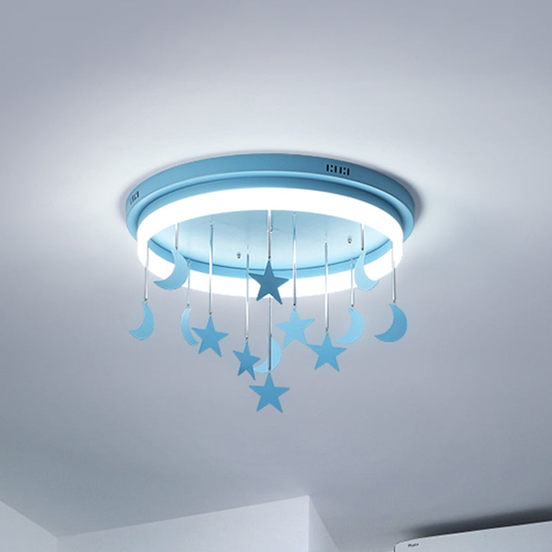 Pink/Blue Round Led Flush Mount Fixture Kids Acrylic Flush Chandelier with Mermaid/Star Decoration, 18"/21.5" Width Blue Star Clearhalo 'Ceiling Lights' 'Close To Ceiling Lights' 'Close to ceiling' 'Flush mount' Lighting' 259886