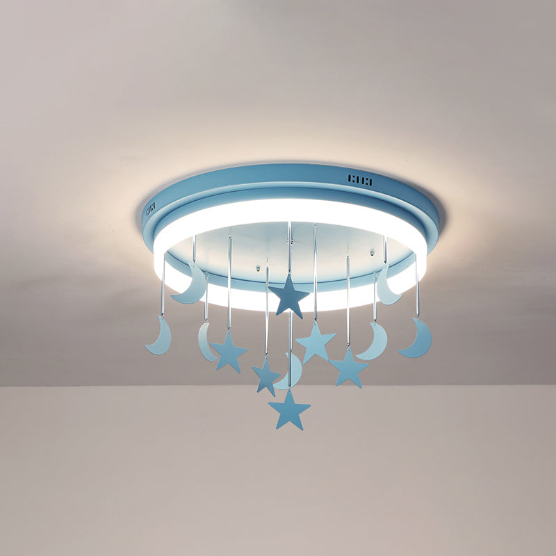 Pink/Blue Round Led Flush Mount Fixture Kids Acrylic Flush Chandelier with Mermaid/Star Decoration, 18"/21.5" Width Clearhalo 'Ceiling Lights' 'Close To Ceiling Lights' 'Close to ceiling' 'Flush mount' Lighting' 259887