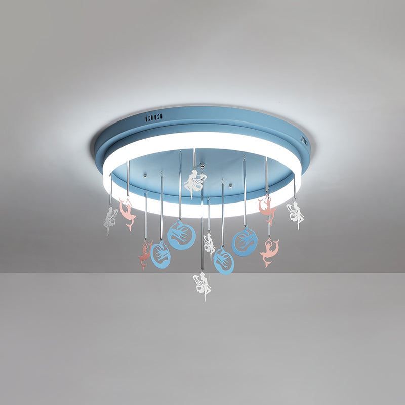 Pink/Blue Round Led Flush Mount Fixture Kids Acrylic Flush Chandelier with Mermaid/Star Decoration, 18"/21.5" Width Blue Mermaid Clearhalo 'Ceiling Lights' 'Close To Ceiling Lights' 'Close to ceiling' 'Flush mount' Lighting' 259889