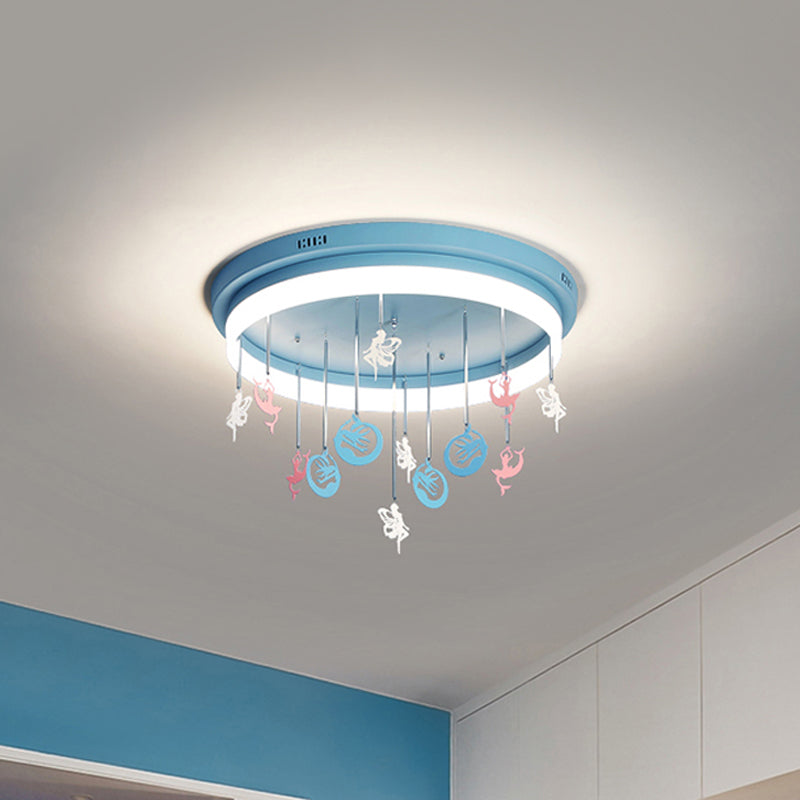 Pink/Blue Round Led Flush Mount Fixture Kids Acrylic Flush Chandelier with Mermaid/Star Decoration, 18"/21.5" Width Clearhalo 'Ceiling Lights' 'Close To Ceiling Lights' 'Close to ceiling' 'Flush mount' Lighting' 259890