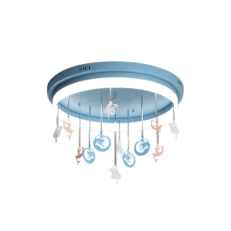 Pink/Blue Round Led Flush Mount Fixture Kids Acrylic Flush Chandelier with Mermaid/Star Decoration, 18"/21.5" Width Clearhalo 'Ceiling Lights' 'Close To Ceiling Lights' 'Close to ceiling' 'Flush mount' Lighting' 259891