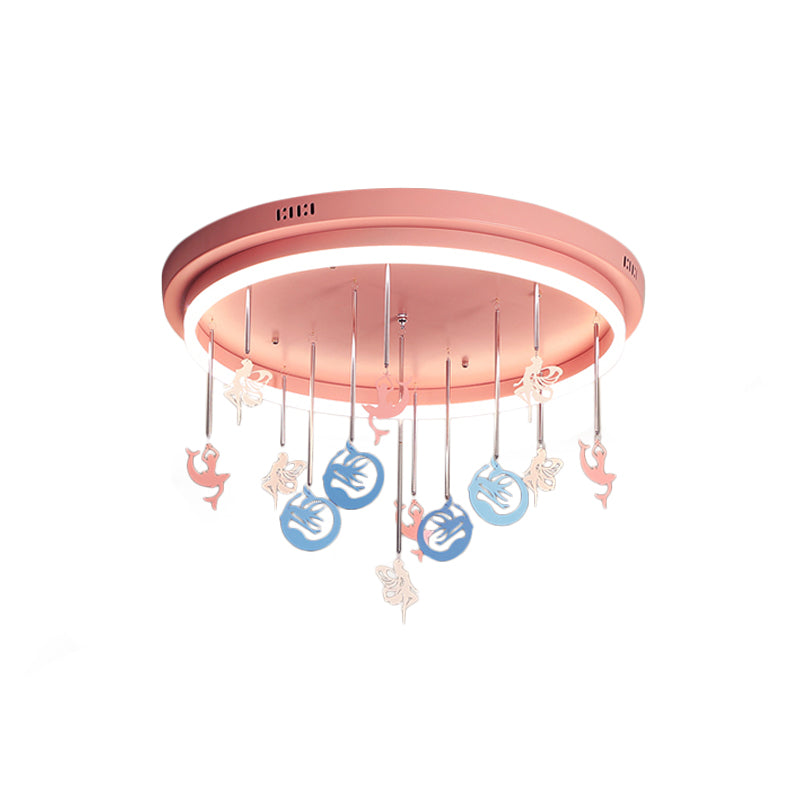 Pink/Blue Round Led Flush Mount Fixture Kids Acrylic Flush Chandelier with Mermaid/Star Decoration, 18"/21.5" Width Clearhalo 'Ceiling Lights' 'Close To Ceiling Lights' 'Close to ceiling' 'Flush mount' Lighting' 259894