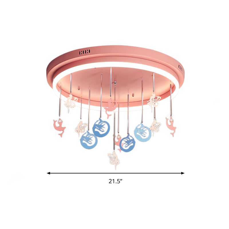 Pink/Blue Round Led Flush Mount Fixture Kids Acrylic Flush Chandelier with Mermaid/Star Decoration, 18"/21.5" Width Clearhalo 'Ceiling Lights' 'Close To Ceiling Lights' 'Close to ceiling' 'Flush mount' Lighting' 259896