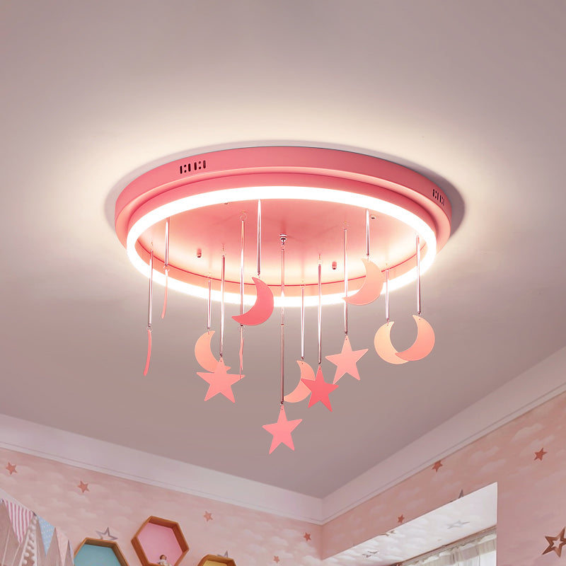 Pink/Blue Round Led Flush Mount Fixture Kids Acrylic Flush Chandelier with Mermaid/Star Decoration, 18"/21.5" Width Pink Star Clearhalo 'Ceiling Lights' 'Close To Ceiling Lights' 'Close to ceiling' 'Flush mount' Lighting' 259897