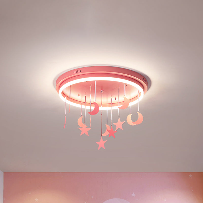 Pink/Blue Round Led Flush Mount Fixture Kids Acrylic Flush Chandelier with Mermaid/Star Decoration, 18"/21.5" Width Clearhalo 'Ceiling Lights' 'Close To Ceiling Lights' 'Close to ceiling' 'Flush mount' Lighting' 259898