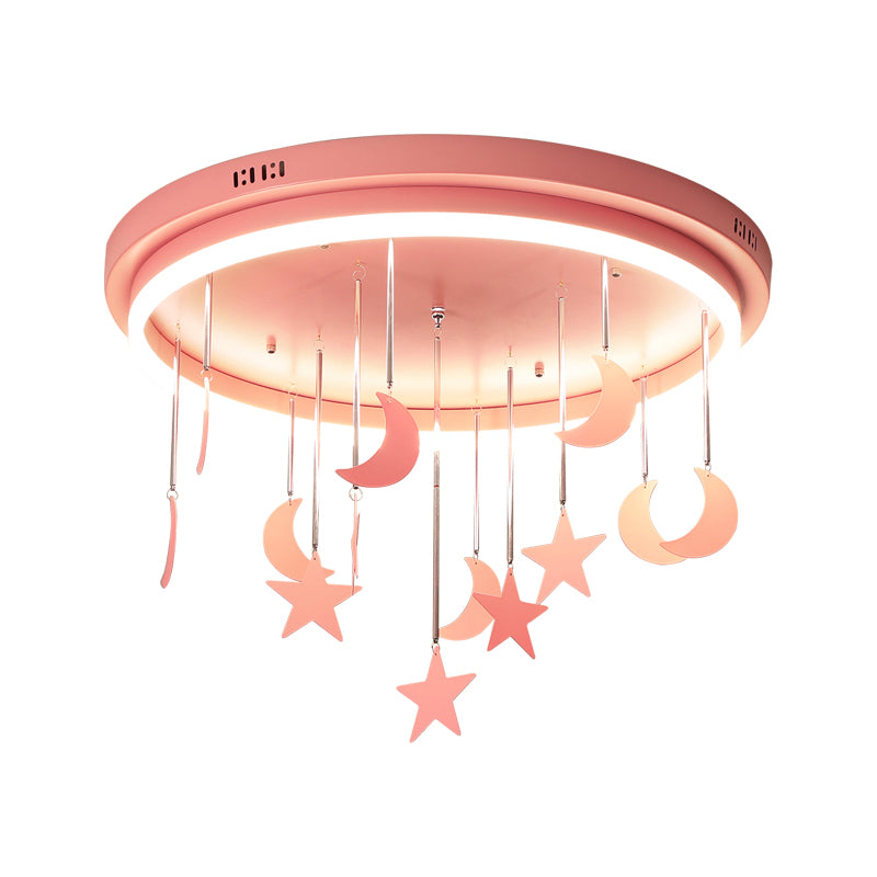 Pink/Blue Round Led Flush Mount Fixture Kids Acrylic Flush Chandelier with Mermaid/Star Decoration, 18"/21.5" Width Clearhalo 'Ceiling Lights' 'Close To Ceiling Lights' 'Close to ceiling' 'Flush mount' Lighting' 259899