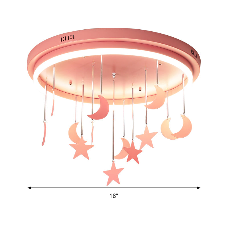 Pink/Blue Round Led Flush Mount Fixture Kids Acrylic Flush Chandelier with Mermaid/Star Decoration, 18"/21.5" Width Clearhalo 'Ceiling Lights' 'Close To Ceiling Lights' 'Close to ceiling' 'Flush mount' Lighting' 259900