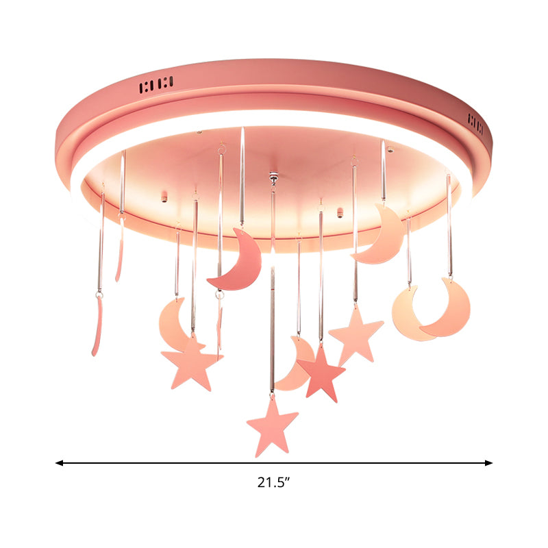 Pink/Blue Round Led Flush Mount Fixture Kids Acrylic Flush Chandelier with Mermaid/Star Decoration, 18"/21.5" Width Clearhalo 'Ceiling Lights' 'Close To Ceiling Lights' 'Close to ceiling' 'Flush mount' Lighting' 259901