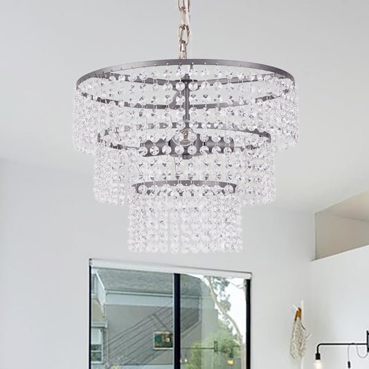 3 Tiers Round Hanging Lamp Modern Metal 3 Lights Chandelier Lighting with Clear Crystal Bead in Matte Black Matte Black Clearhalo 'Ceiling Lights' 'Chandeliers' 'Modern Chandeliers' 'Modern' Lighting' 259915