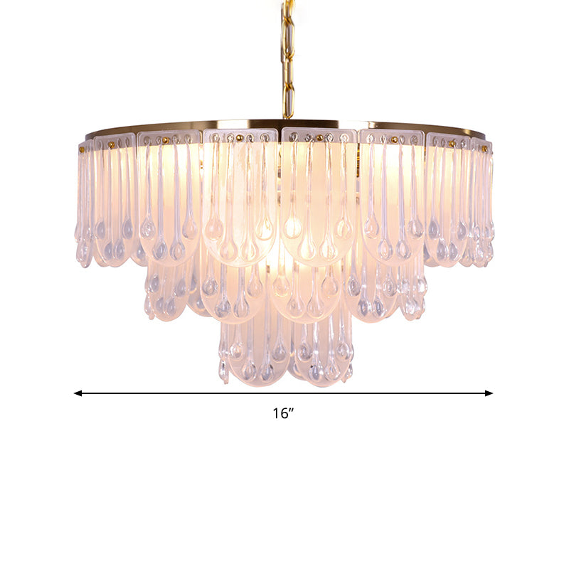 16"/23.5" W Frosted Glass Tiered Chandelier Light Modernist 3/8 Lights Hanging Lamp with Metal Chain in Gold Clearhalo 'Ceiling Lights' 'Chandeliers' 'Modern Chandeliers' 'Modern' Lighting' 259923