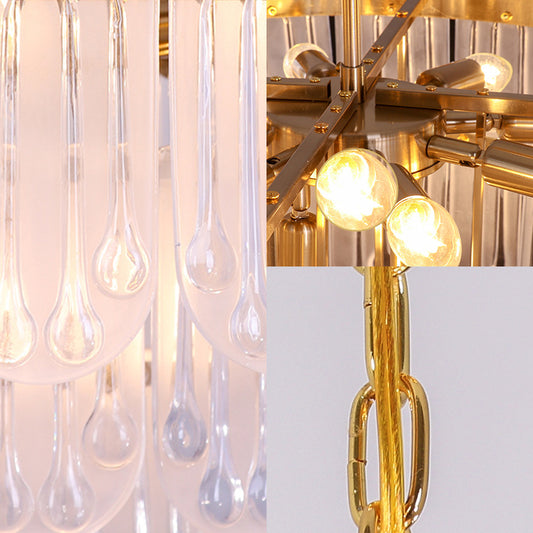 16"/23.5" W Frosted Glass Tiered Chandelier Light Modernist 3/8 Lights Hanging Lamp with Metal Chain in Gold Clearhalo 'Ceiling Lights' 'Chandeliers' 'Modern Chandeliers' 'Modern' Lighting' 259925