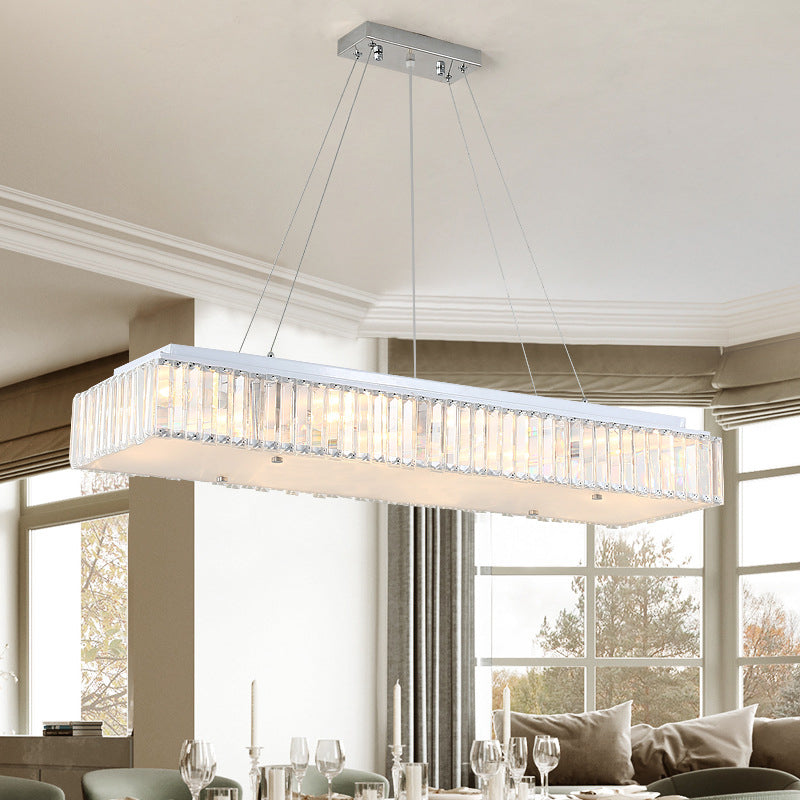 8 Lights Rectangular Chandelier Lamp Modern Pendant Lamp with Crystal Block and Glass Diffuser in White Clearhalo 'Ceiling Lights' 'Chandeliers' 'Modern Chandeliers' 'Modern' Lighting' 259927
