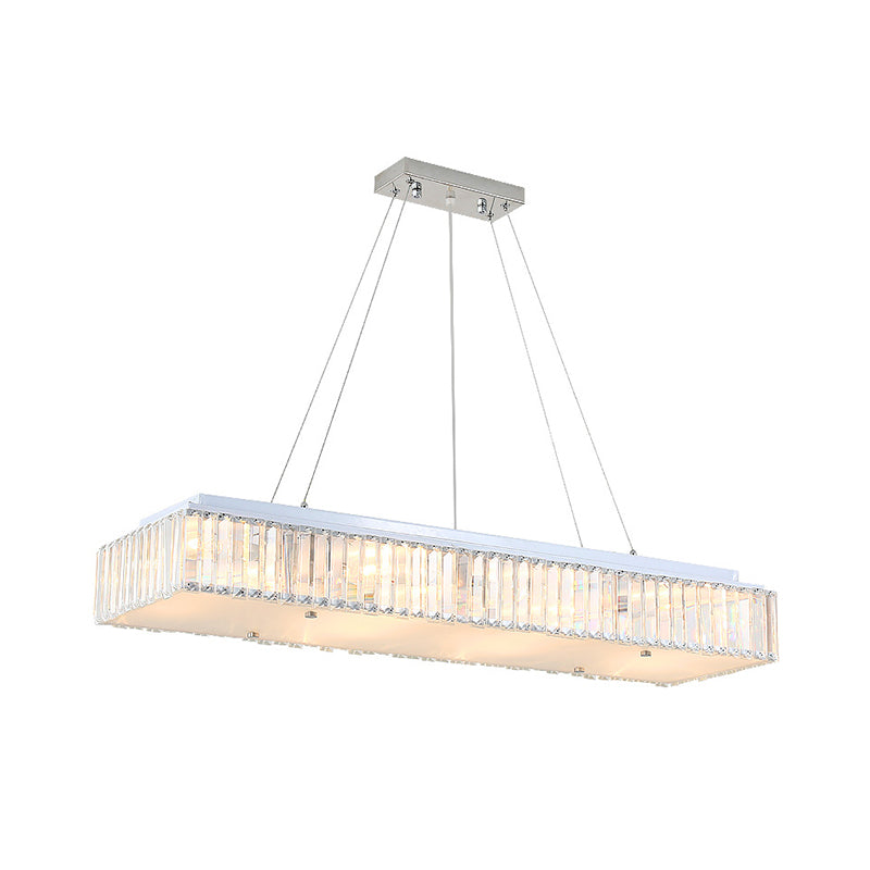 8 Lights Rectangular Chandelier Lamp Modern Pendant Lamp with Crystal Block and Glass Diffuser in White Clearhalo 'Ceiling Lights' 'Chandeliers' 'Modern Chandeliers' 'Modern' Lighting' 259928