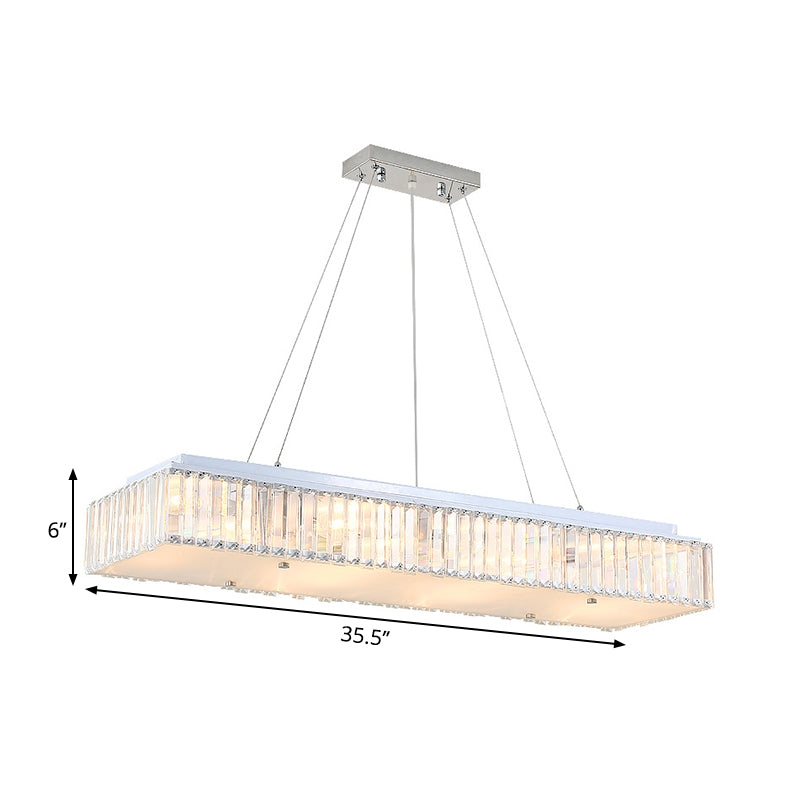 8 Lights Rectangular Chandelier Lamp Modern Pendant Lamp with Crystal Block and Glass Diffuser in White Clearhalo 'Ceiling Lights' 'Chandeliers' 'Modern Chandeliers' 'Modern' Lighting' 259929