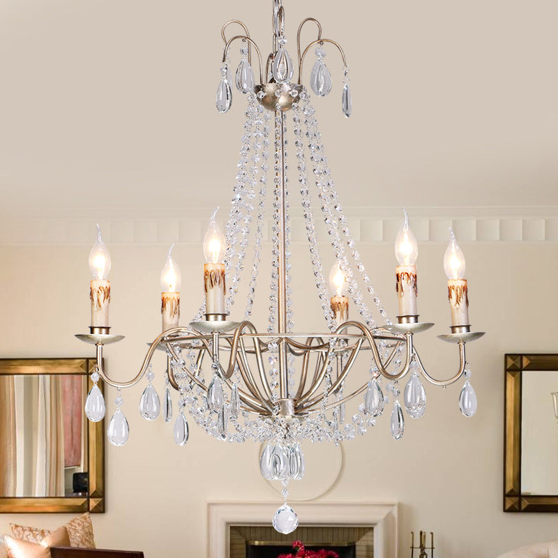 Clear Crystal Beaded Chandelier Lamp Modernist 6 Heads Pendant Light Fixture in Gold Finish for Bedroom Clearhalo 'Ceiling Lights' 'Chandeliers' Lighting' options 259930