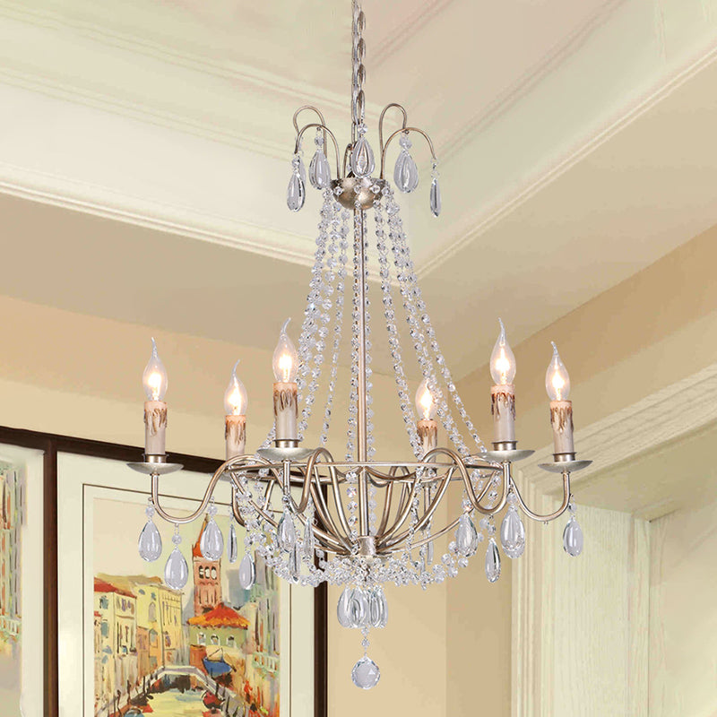 Clear Crystal Beaded Chandelier Lamp Modernist 6 Heads Pendant Light Fixture in Gold Finish for Bedroom Clearhalo 'Ceiling Lights' 'Chandeliers' Lighting' options 259931