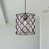 Metal Caged Pendant Lighting with Crystal Drop Deco Industrial 1/4/6 Lights Chandelier Lamp in Black Clearhalo 'Ceiling Lights' 'Modern Pendants' 'Modern' 'Pendant Lights' 'Pendants' Lighting' 259936