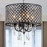 Vintage Style Black/Chrome Chandelier Lamp with Drum Shade 4 Lights Iron and Crystal Hanging Light Clearhalo 'Ceiling Lights' 'Chandeliers' Lighting' options 259945