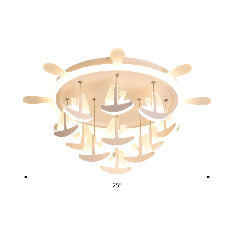 17"/21"/25" Dia Rubber Canopy Pendant Chandelier with Boat Acrylic Shade Kids LED White Hanging Light, Warm/White Light Clearhalo 'Ceiling Lights' 'Close To Ceiling Lights' 'Close to ceiling' 'Flush mount' Lighting' 259955