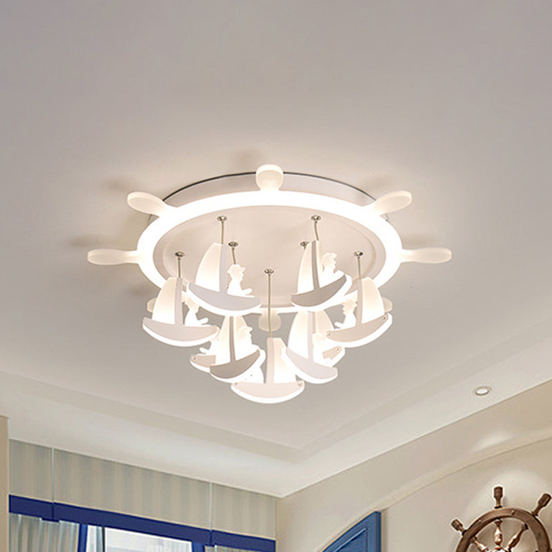 17"/21"/25" Dia Rubber Canopy Pendant Chandelier with Boat Acrylic Shade Kids LED White Hanging Light, Warm/White Light Clearhalo 'Ceiling Lights' 'Close To Ceiling Lights' 'Close to ceiling' 'Flush mount' Lighting' 259962